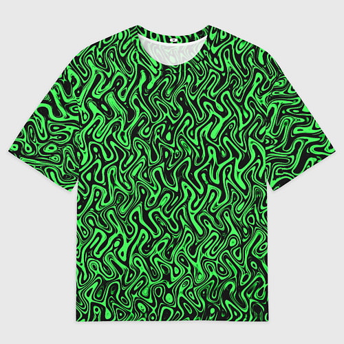 Мужская футболка оверсайз Чёрно-зелёный абстрактный узор / 3D-принт – фото 1