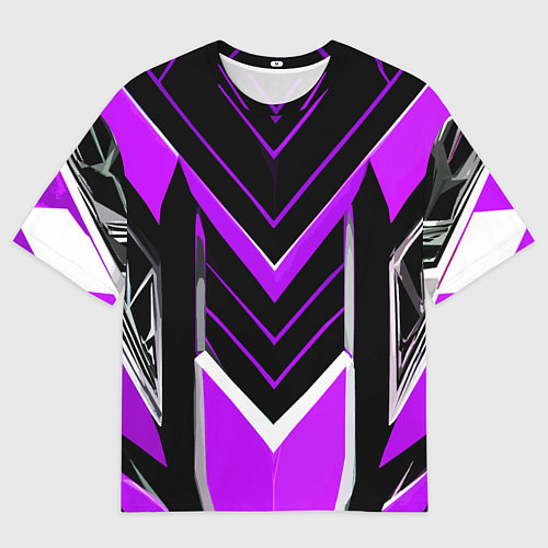 Мужская футболка оверсайз Фиолетово-серые полосы на чёрном фоне / 3D-принт – фото 1
