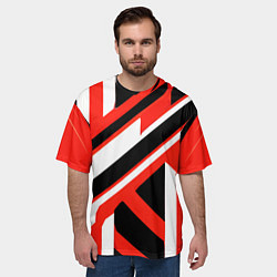 Футболка оверсайз мужская Чёрно-красные полосы на белом фоне, цвет: 3D-принт — фото 2