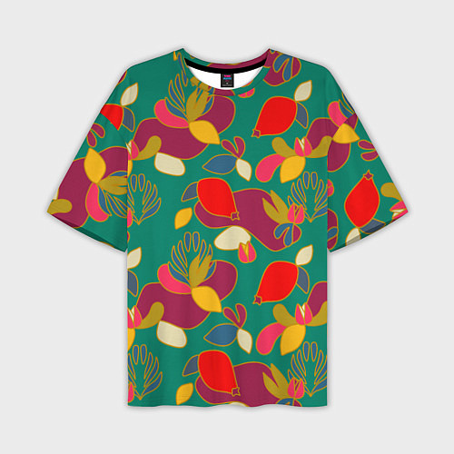 Мужская футболка оверсайз Ягодно-цветочная абстракция / 3D-принт – фото 1