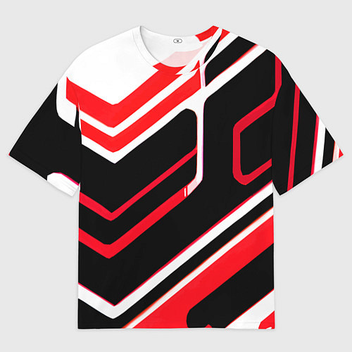 Мужская футболка оверсайз Бело-красные линии на чёрном фоне / 3D-принт – фото 1