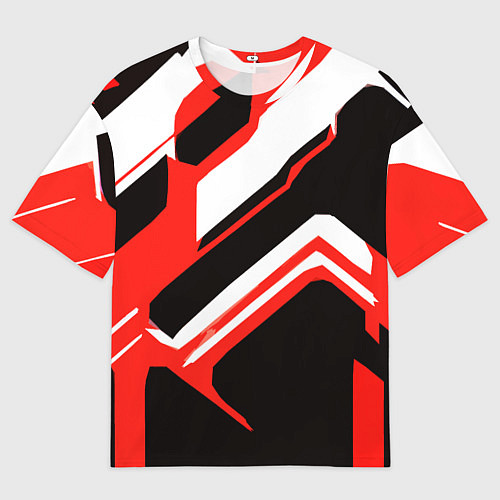 Мужская футболка оверсайз Бело-красные линии на чёрном фоне / 3D-принт – фото 1