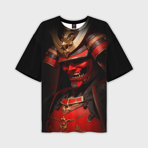 Мужская футболка оверсайз Демон самурай Они - красный / 3D-принт – фото 1