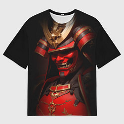 Футболка оверсайз мужская Демон самурай Они - красный, цвет: 3D-принт