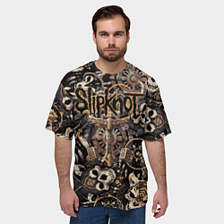 Футболка оверсайз мужская Slipknot на фоне масок черепов животных, цвет: 3D-принт — фото 2