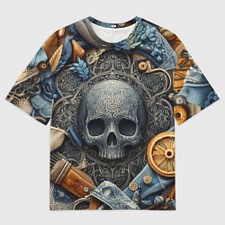 Мужская футболка оверсайз Композиция с черепом - нейросеть