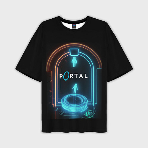 Мужская футболка оверсайз Portal neon style logo / 3D-принт – фото 1