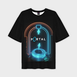 Мужская футболка оверсайз Portal neon style logo