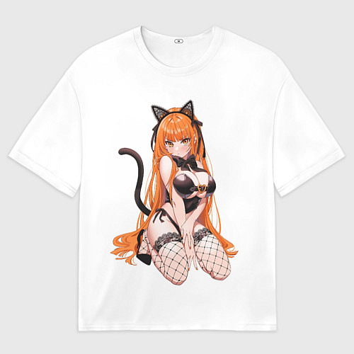 Мужская футболка оверсайз Кошка-девочка / 3D-принт – фото 1