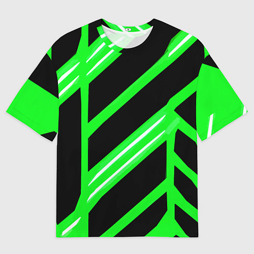 Мужская футболка оверсайз Чёрно-белые полосы на зелёном фоне / 3D-принт – фото 1