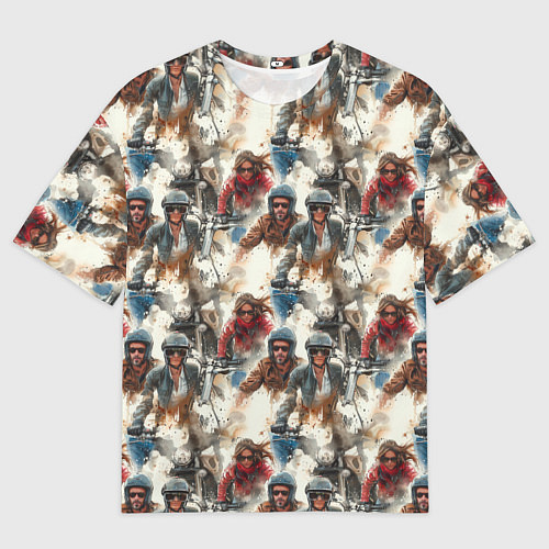 Мужская футболка оверсайз Акварель -мотогонщики / 3D-принт – фото 1