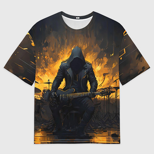 Мужская футболка оверсайз Гитарист играющий в пламени / 3D-принт – фото 1