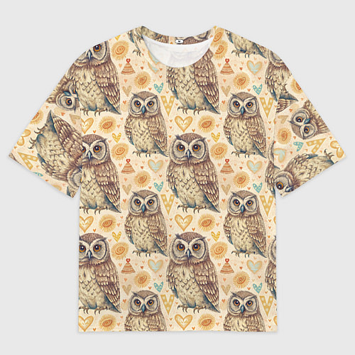 Мужская футболка оверсайз Совы милые в паттерне / 3D-принт – фото 1
