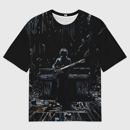 Мужская футболка оверсайз Разноцветный силуэт музыканта / 3D-принт – фото 1