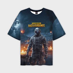 Мужская футболка оверсайз PUBG персонаж в ночном городе