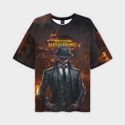 Мужская футболка оверсайз PUBG персонаж - город в огне