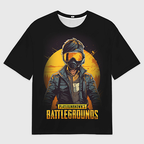 Мужская футболка оверсайз PUBG игрок на закате черный фон / 3D-принт – фото 1
