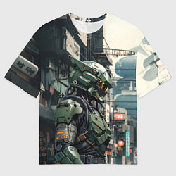 Мужская футболка оверсайз Киборг в зелёной броне