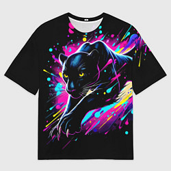 Мужская футболка оверсайз Мощная пантера прыгает - нейросеть