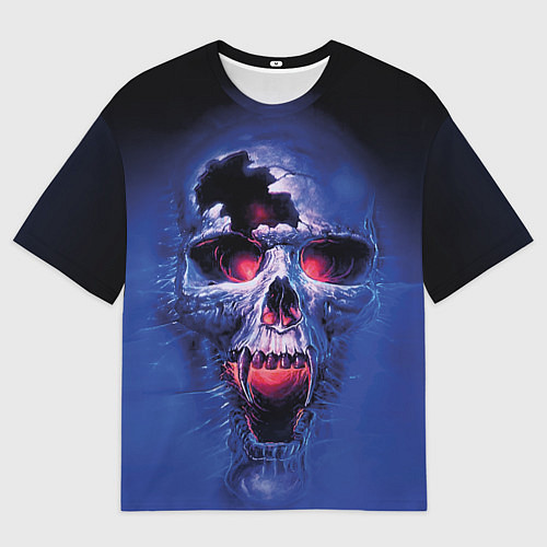Мужская футболка оверсайз Череп разъяренный кричащий - blue skull / 3D-принт – фото 1