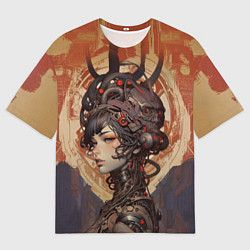 Мужская футболка оверсайз Девушка-андроид с демоном