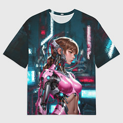 Мужская футболка оверсайз Девушка-андроид в розовой броне