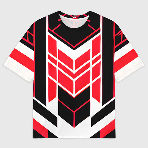 Мужская футболка оверсайз Red and white lines on a black background / 3D-принт – фото 1