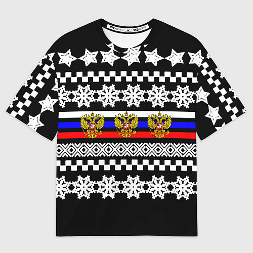 Мужская футболка оверсайз Rusiia winter pattern / 3D-принт – фото 1