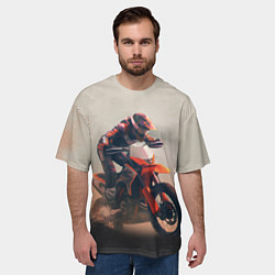 Футболка оверсайз мужская Мотоциклист - гонка, цвет: 3D-принт — фото 2