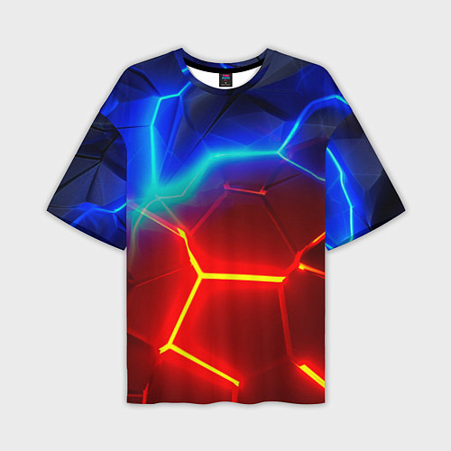 Мужская футболка оверсайз Красные плиты с ярким светом / 3D-принт – фото 1