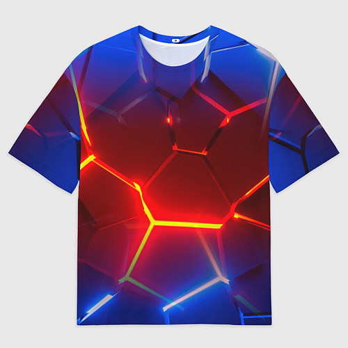 Мужская футболка оверсайз Светящиеся лавой неоновые плиты в разломе / 3D-принт – фото 1