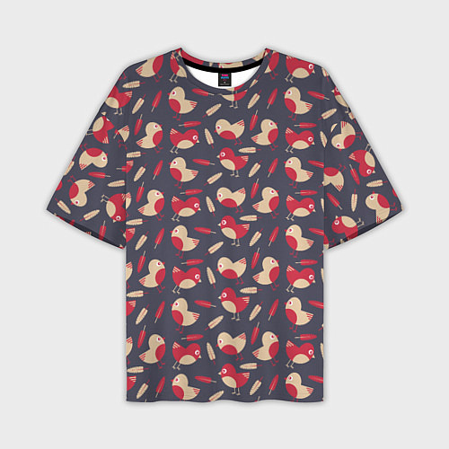 Мужская футболка оверсайз Паттерн с птицами и перьями / 3D-принт – фото 1