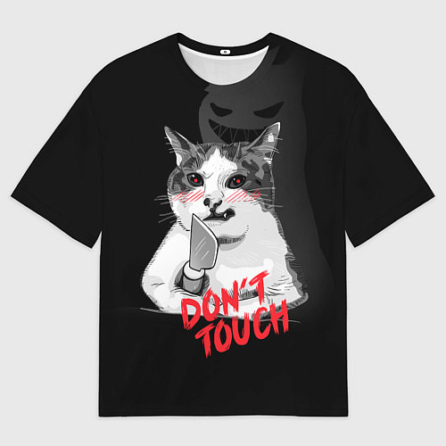 Мужская футболка оверсайз Сердитый кот с ножом / 3D-принт – фото 1