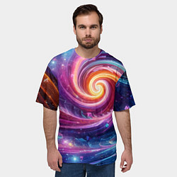 Футболка оверсайз мужская Космическая галактическая спираль - неоновое свече, цвет: 3D-принт — фото 2