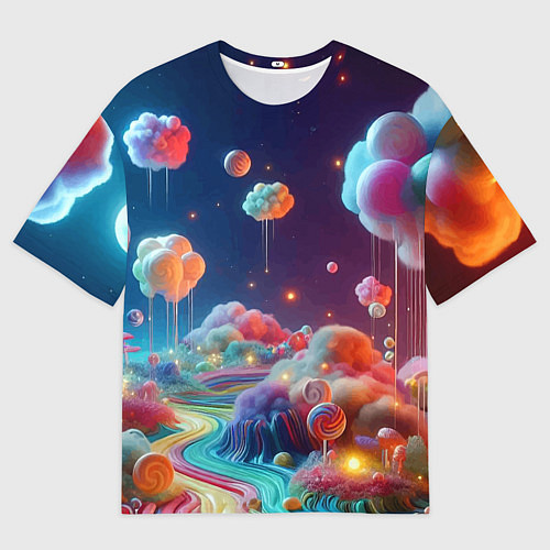 Мужская футболка оверсайз Planet chupa chups - neon glow / 3D-принт – фото 1