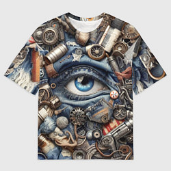 Мужская футболка оверсайз Стимпанк композиция с глазом - нейросеть