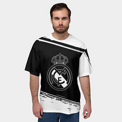 Футболка оверсайз мужская Реал мадрид белое лого, цвет: 3D-принт — фото 2