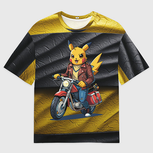 Мужская футболка оверсайз Пикачу байкер на мотоцикле / 3D-принт – фото 1