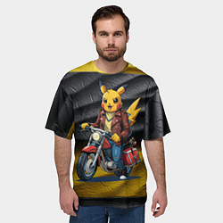Футболка оверсайз мужская Пикачу байкер на мотоцикле, цвет: 3D-принт — фото 2