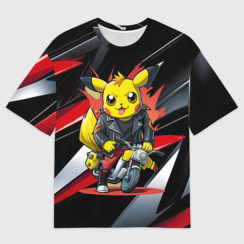 Мужская футболка оверсайз Пикачу байкер на мотоцикле / 3D-принт – фото 1