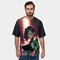 Футболка оверсайз мужская Девушка с неоновой татуировкой, цвет: 3D-принт — фото 2