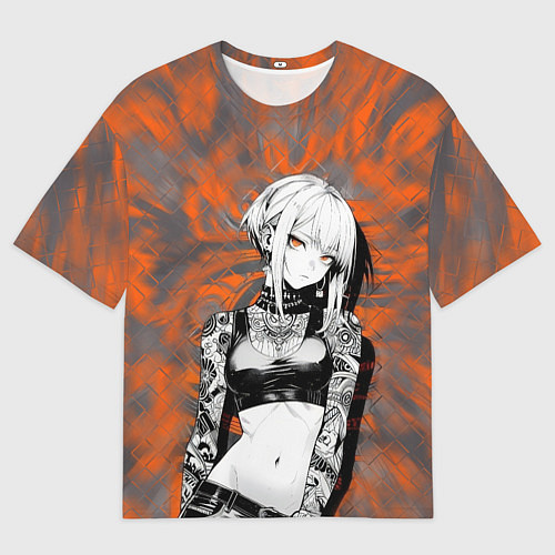 Мужская футболка оверсайз Татуированная девушка на оранжевом фоне / 3D-принт – фото 1