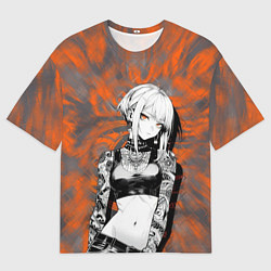 Мужская футболка оверсайз Татуированная девушка на оранжевом фоне
