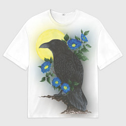 Мужская футболка оверсайз Чёрный ворон на ветке