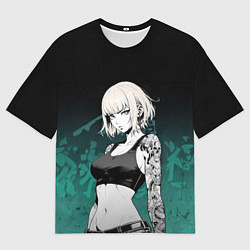 Футболка оверсайз мужская Девушка с татуировками на изумрудном фоне, цвет: 3D-принт