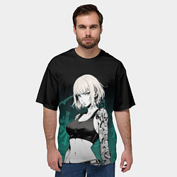 Футболка оверсайз мужская Девушка с татуировками на изумрудном фоне, цвет: 3D-принт — фото 2