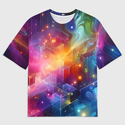 Футболка оверсайз мужская Геометрический неоновый космос - нейросеть, цвет: 3D-принт