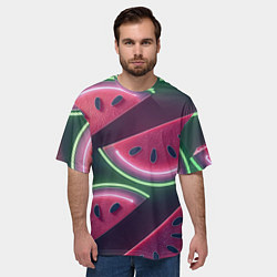 Футболка оверсайз мужская Дольки арбуза неон, цвет: 3D-принт — фото 2