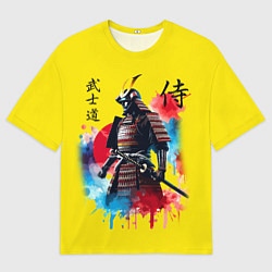 Мужская футболка оверсайз Японский самурай - акварель Япония