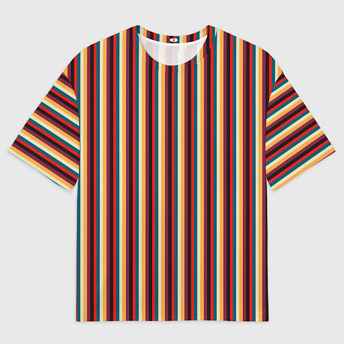 Мужская футболка оверсайз Жёлтый красный и бирюзовый в сочетании полосы / 3D-принт – фото 1